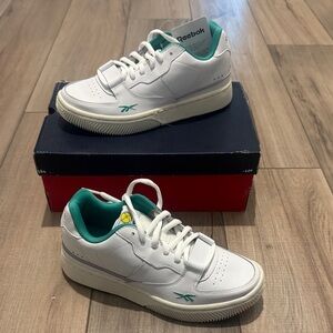 Reebok White and Teal Low-Top Sneakers